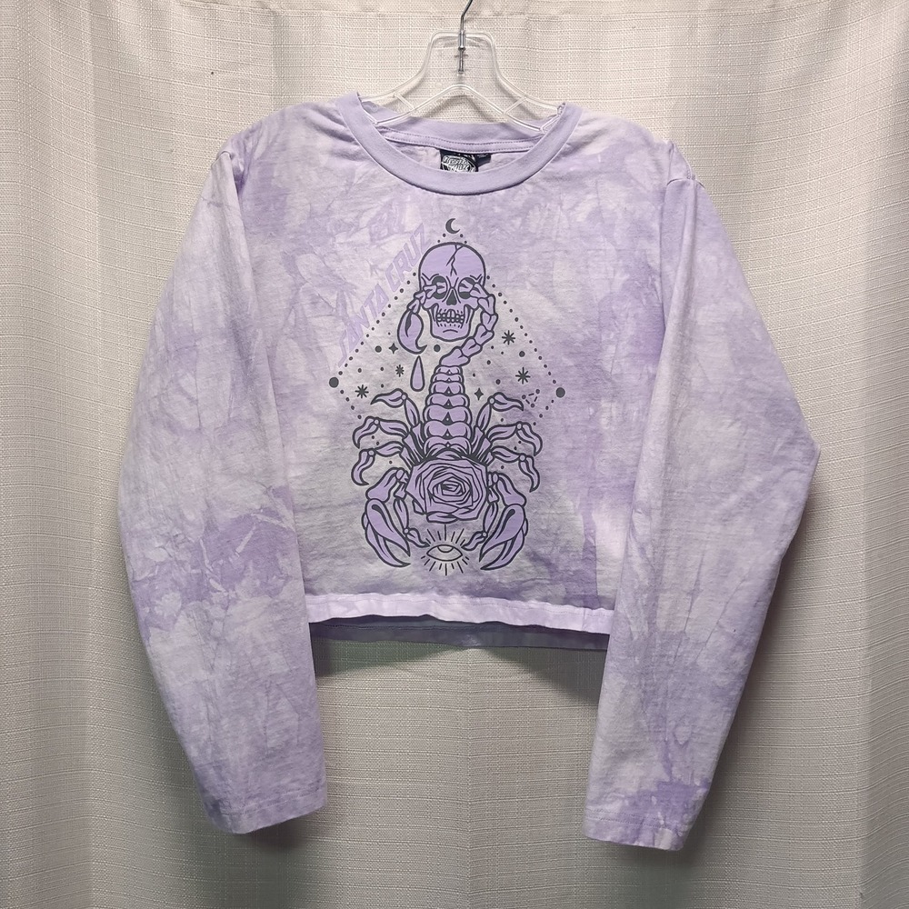 Santa Cruz Scorpio Women's M Purple Tie Dye Long Sleeve Cropped Shirt Beach